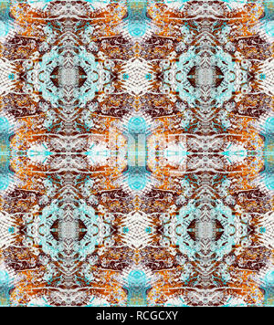 Symmetrische abstract textile Muster. Nahtlose Muster. Auf der Grundlage von Scrapbook Mixed Media Seite. Textur, Farbe, Gaze Stockfoto