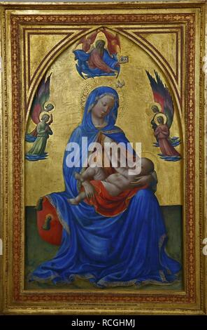 Jungfrau und Kind. Museum: Alte Pinakothek, München. Autor: Masolino da Panicale. Stockfoto