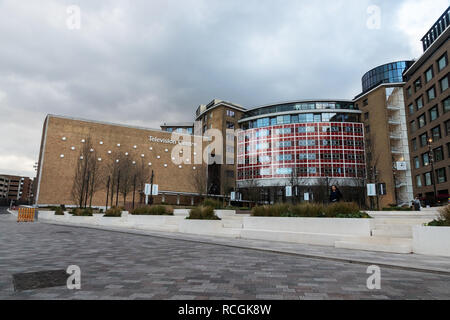 London, England - Januar 2019: Television Centre, Wood Lane, Weiße Stadt, ehemals BBC Television Centre) Stockfoto