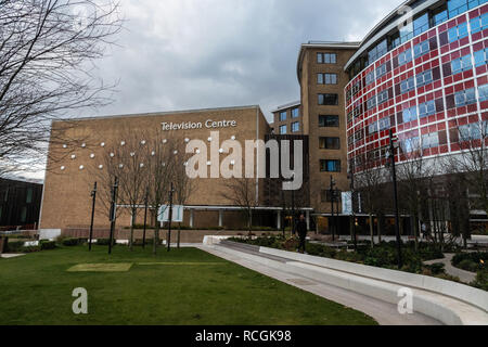 London, England - Januar 2019: Television Centre, Wood Lane, Weiße Stadt, ehemals BBC Television Centre) Stockfoto