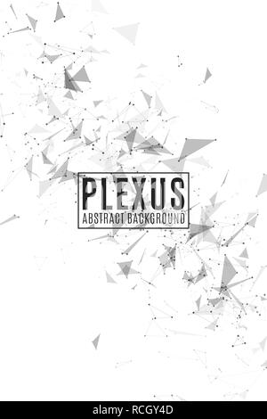 Plexus abstrakt Hintergrund für Ihr Design. Moderne futuristischen Geometrie. Fliegenden Dreiecken isoliert auf weißem Hintergrund. Verbunden Dreiecke. Wissenschaft po Stock Vektor