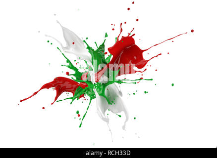 Rot, Weiß und Grün Farbe splash Explosion auf weißem Hintergrund. Beschneidungspfad enthalten. Stockfoto