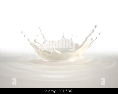 Milch Krone splash, Spritzer Milch Pool mit Wellen. Stockfoto