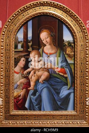 Madonna und Kind. Museum: J. Paul Getty Museum, Los Angeles. Autor: Lorenzo di Credi. Stockfoto