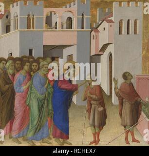 Die Heilung des Blindgeborenen. Museum: National Gallery, London. Autor: Duccio di Buoninsegna. Stockfoto