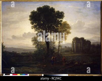 Landschaft mit Jakob und Rahel und Lea im Gut (Morgen). Museum: Staatliche Eremitage, St. Petersburg. Autor: LORRAIN, Claude. Stockfoto