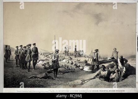 Großfürsten Nikolai Nikolajewitsch und Michael Nikolaevich Besuch einer redoute nach Angriff am 12. Februar 1855. Museum: Landesmuseum für die Verteidigung von Sewastopol 1854-1855, Sewastopol. Autor: Timm, Wassili (George Wilhelm). Stockfoto