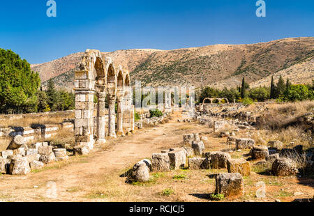 Ruinen der Zitadelle der Umayyaden in Anjar. Der Beqaa Tal, Libanon Stockfoto