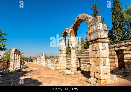 Ruinen der Zitadelle der Umayyaden in Anjar. Der Beqaa Tal, Libanon Stockfoto