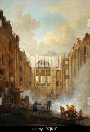 Feuer am Opernhaus des Palais-Royal in 1781. Museum: Musée du Louvre, Paris. Autor: ROBERT, Hubert. Stockfoto