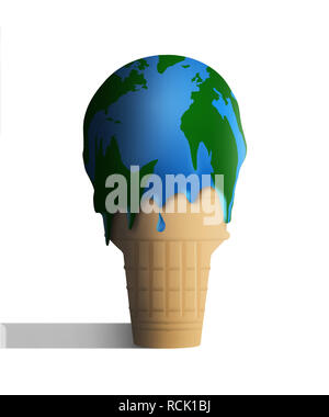 Die globale Erwärmung ist mit einem schmelzenden Eis und das Eis scheint auch ein Globus Karte der Erde dargestellt. Dies ist eine Abbildung. Stockfoto