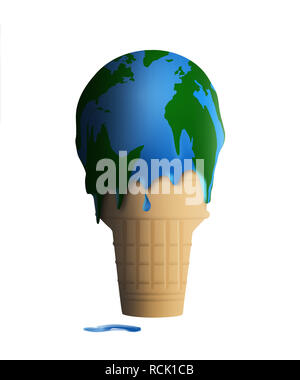 Die globale Erwärmung ist mit einem schmelzenden Eis und das Eis scheint auch ein Globus Karte der Erde dargestellt. Dies ist eine Abbildung. Stockfoto