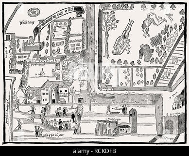 Faksimile, die Zeichnung von Kirk o'Feld nach der Ermordung von Heinrich, König der Schotten, 1567 Stockfoto