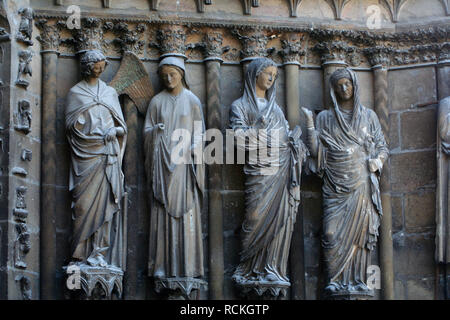 Reims, Frankreich. Der lächelnde Engel (l'Ange au Sourire), eine berühmte Skulptur der Kathedrale Unserer Lieben Frau (Cathedrale Notre Dame) Stockfoto