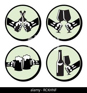 Legen Sie die Hände mit Trinken. Im Retrostil Vector Icons. Stock Vektor