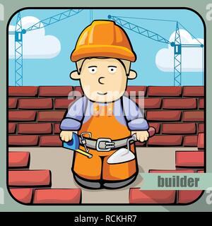 Vektor person Charakter portrait. Builder Portrait auf Unlackierten zaun Hintergrund isoliert. Cartoon Stil. Menschliche beruf Symbol. Stock Vektor