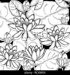 Doodle floral background in Vektor mit doodles schwarze und weiße Färbung der Seerose. Vektor ethnische Muster kann für Tapeten, Muster Stock Vektor