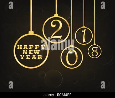 Festliche Hintergrund mit goldenen Weihnachtskugeln und Glückliches Neues Jahr. Vector Illustration. Urlaub Gruß. Stock Vektor