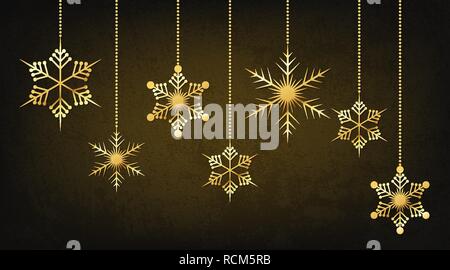 Celebratory Hintergrund mit goldenen hängenden Schneeflocken. Vector Illustration. Weihnachten Grußkarte. Stock Vektor