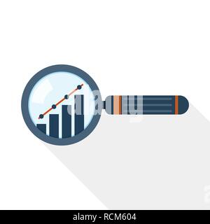 Lupe und Graph Icon in flacher Ausführung. Vector Illustration. Konzept der Analyse oder Prüfung Stock Vektor