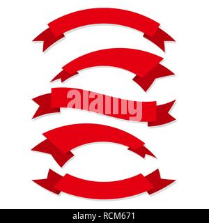 Satz von roten Bändern oder Banner in flacher Ausführung. Vector Illustration. Bänder, auf weißem Hintergrund Stock Vektor