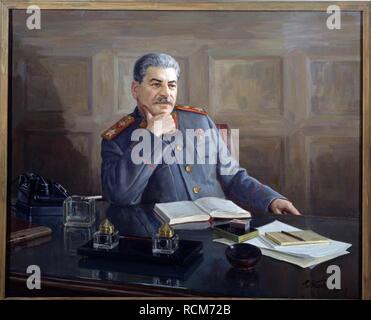 Porträt von Joseph Stalin (1879-1953). Museum: Regionale M. Vrubel Art Museum, Omsk. Autor: Karpov, Boris Nikolajewitsch. Stockfoto