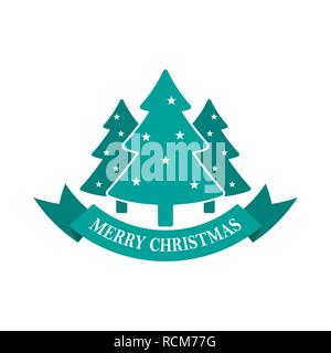 Weihnachtsbaum mit Stars und Band, in flacher Ausführung. Vector Illustration. Weihnachten Grußkarte Stock Vektor