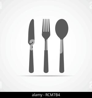 Messer, Gabel und Löffel Symbol in flacher Ausführung. Vector Illustration. Grau restaurant Symbol. Stock Vektor