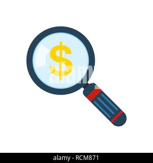 Lupe und Zeichen der Dollar. Vector Illustration. Abstrakte Finanzen Symbol. Verriegelung für Geld Stock Vektor