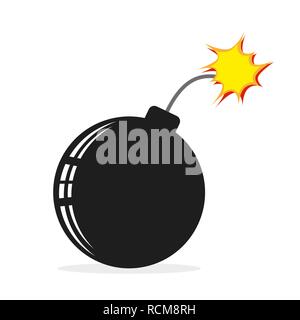 Bom-Symbol im flachen Design. Vector Illustration. Brennende Bombe, auf weißem Hintergrund Stock Vektor