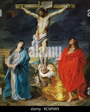 Der gekreuzigte Christus mit der Jungfrau Maria, die Heiligen Johannes der Täufer und Maria Magdalena. Museum: Musée du Louvre, Paris. Autor: Van Dyck, Anthony. Stockfoto