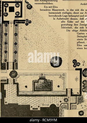 . Gartenwelt sterben. Im Garten arbeiten. 518 sterben Gartenwelt. XVIII, 42 gewinnt durch den ruhigen dunklen Tannenhinter-grund noch eine Schönheit und Ausdruck. Ein recht anheimelndes Bild bietet der Herrschaft - liche Hof; die schlichte Architektur des Landhauses bildet hier einen vortrefflichen Rahmen. Glycinen, Wilder Wein und Clematis beranken das durch sichtbares Fachwerk schön gegliederte Mauerwerk, 5/6 in den Nischen Rhododendron, Taxus, Hex, Vinco, Knollen- und Semperflorensbegonien das Ganze beleben. In der Mitte des Hofes steht eine alte Eiche, unter deren Krone ein Laufbrunnen, der durch seine s Stockfoto