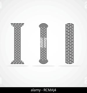 Antike Ziegelsteine Spalten in flacher Ausführung. Vector Illustration. Grau römische Säule Symbole, auf hellen Hintergrund isoliert Stock Vektor