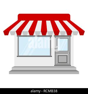 Shop oder Shop Symbol in flacher Ausführung. Vector Illustration. Shop Gebäude, auf weißem Hintergrund. Stock Vektor