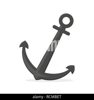 Grau marine Anker im flachen Design. Vector Illustration. Marine Anker, auf weißem Hintergrund. Stock Vektor