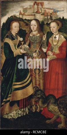 Altarbild mit dem Martyrium der Heiligen Katharina, rechter Flügel: Die Heilige Barbara, Ursula und Margaret. Museum: Staatliche Kunstsammlungen Dresden. Autor: Cranach, Lucas, der Ältere. Stockfoto