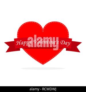 Festliche Herzen im flachen Design. Vector Illustration. Happy Valentine's Day, Grußkarten mit Herz und Farbband. Stock Vektor
