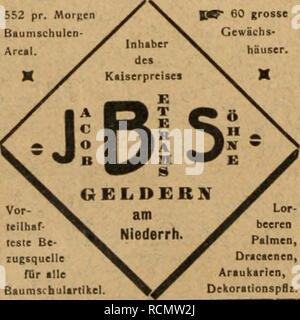 . Gartenkunst sterben. Landschaftsbau; Gärten - Europa. Extra starke Park-u. Alleebäume auf weite Entfernung verpflanzt. == Grosse Coniferen (Taxus bis 4 m hoch). ^ = Staike Ziergehölze und Sträucher. - Hochstämmige u. niedrige Rosen. - Pflanzen für moderne Hecken und Gärten. =^- Mann verlange illustrierten Katalog. ========== Bei grösserem Bedarf und Wagonladung Vorzugspreise. G. FX> a>]: xmL, Baumschulen, Elmshorn in Schleswig-Holstein. Ssrottensteine zur Anlage von Felsenpartien, Ruinen, Grotten, Wasserfällen, Lourdes - Grotten, Wintergärten, Wand- und Decken-Be-Kleidung-, Weg-, Zuckerrüben-, Gräber-Einfas Stockfoto