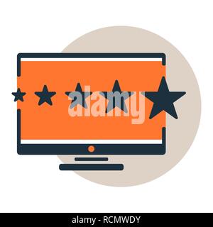Ein Monitor mit fünf Sternen. Die beste Bewertung Bewertung Vektor icon. Gutes Feedback, 5 Sterne Abbildung in eine flache Linie Stil. Stock Vektor