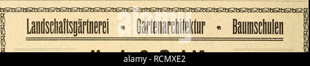 . Gartenkunst sterben. Landschaftsbau; Gärten - Europa. • • Gegr. 1 SS 6 • • Fernspr. Gr. L. 400. Koch&amp; Rohlfs. " --^" "ich Inh.: Fr. Theob. Ilsemann. Seehof-Berlin. Ä^C Schultze, Baumschulen^ Gross-Lichterfelde West-Berlin empfiehlt sämtliche Baumschulartikel in nur bester und oft verpflanzter Ware. Coniferen, die schönste Zierde für jeden Garten in "allen Varietäten, Grössen, - und besonders schönen Exemplaren mit festen Ballen. =^= LRottannen, starke Obstbäume, Gehölze, Rosen, Schlingpflanzen, etc. ^^^ Preisverzeiolinis kosteiilrei. ^^^. Bitte beachten Sie, dass diese Bilder Stockfoto