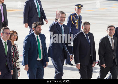 Murcia, Spanien. 15. Januar, 2019. Öffnen und die Ankunft der ersten Flug zum Flughafen © ABEL F. ROS/Alamy leben Nachrichten Stockfoto