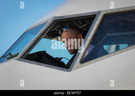 Murcia, Spanien. 15. Januar, 2019. Öffnen und die Ankunft der ersten Flug zum Flughafen © ABEL F. ROS/Alamy leben Nachrichten Stockfoto