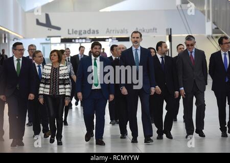 Murcia, Spanien. 15. Januar, 2019. Spanischen König Felipe VI mit dem Präsidenten der Region Murcia, Fernando Lopez Miras während der Einweihung des Internationalen Flughafen Murcia in Murcia am Dienstag, den 15. Januar 2019 Credit: CORDON PRESSE/Alamy leben Nachrichten Stockfoto