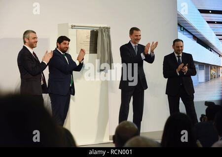 Murcia, Spanien. 15. Januar, 2019. Spanischen König Felipe VI mit dem Präsidenten der Region Murcia, Fernando Lopez Miras während der Einweihung des Internationalen Flughafen Murcia in Murcia am Dienstag, den 15. Januar 2019 Credit: CORDON PRESSE/Alamy leben Nachrichten Stockfoto