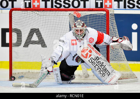 Pilsen, Tschechische Republik. 15 Jan, 2019. Johan Gustafsson (Frolunda), die in Aktion beim Rückspiel Eishockey Champions League Play off Halbfinale HC Skoda Plzen vs Frolunda Indianer, und am 15. Januar 2018, in Pilsen, Tschechische Republik. Credit: Miroslav Chaloupka/CTK Photo/Alamy leben Nachrichten Stockfoto