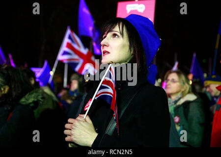Parliament Square, London, UK. 15. Jan 2019. Sinnvolle Abstimmung Ergebnisse live, Parliament Square, London. Tausende auf dem Platz versammelt die Ergebnisse der Sinnvolle Abstimmung zu erwarten. Die Menge jubelte und weinte, als die whelming Reaktion der Bewegung zu besiegen. Credit: Natasha Quarmby/Alamy leben Nachrichten Stockfoto