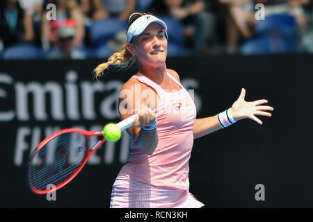 Melbourne, Australien. 16 Jan, 2019. Timea Babos von Ungarn in Aktion in der zweiten Runde gegen 5. Samen Sloane Stephens aus den USA an Tag drei der Australian Open 2019 Grand Slam Tennis Turnier in Melbourne, Australien. Credit: Cal Sport Media/Alamy leben Nachrichten Stockfoto