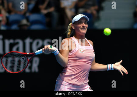 Melbourne, Australien. 16 Jan, 2019. Timea Babos von Ungarn in Aktion in der zweiten Runde gegen 5. Samen Sloane Stephens aus den USA an Tag drei der Australian Open 2019 Grand Slam Tennis Turnier in Melbourne, Australien. Credit: Cal Sport Media/Alamy leben Nachrichten Stockfoto