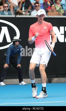 Melbourne Park, Melbourne, Australien. 16 Jan, 2019. Australian Open Tennis, Tag 3; Kevin Anderson aus Südafrika in Aktion gegen Frances Tiafoe der USA Credit: Aktion plus Sport/Alamy leben Nachrichten Stockfoto