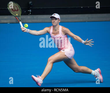 Melbourne, Australien. 16 Jan, 2019. kiki Bertens der Niederlande konkurriert bei der zweiten Runde der Frauen Match gegen Anastasia Pavlyuchenkova Russlands an der Australian Open 2019 in Melbourne, Australien, Jan. 16, 2019. Credit: Hu Jingchen/Xinhua/Alamy leben Nachrichten Stockfoto